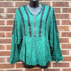 KOCHE COLLECTIVE Women’s 38 (8) Python Print Black Lace Zip Front Green Top